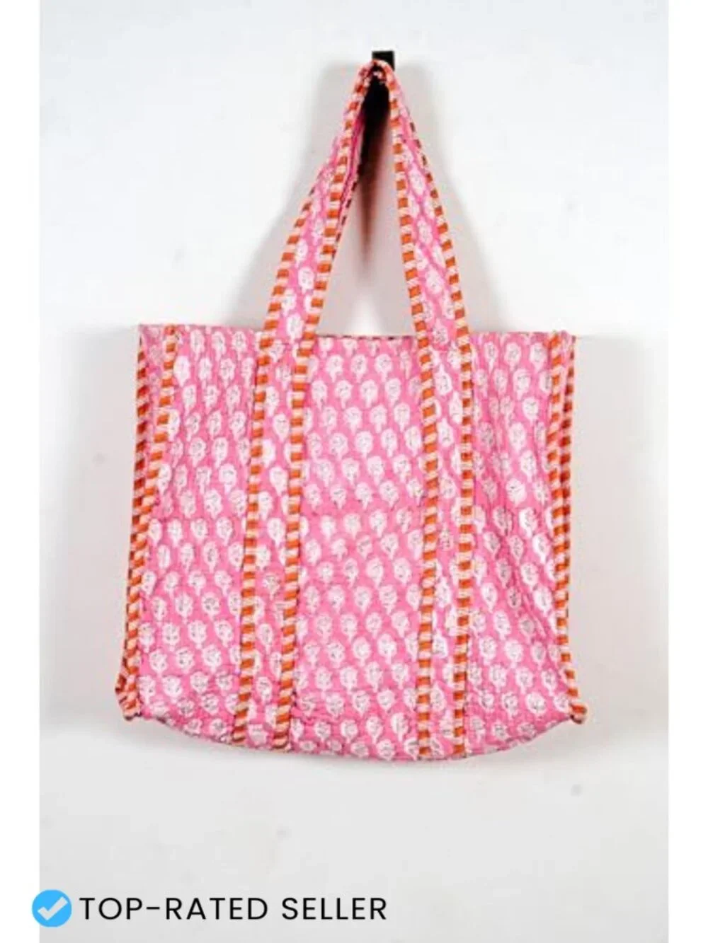 Quilted Cotton Handprinted Reversible Large Multicolor Floral Tote Bag